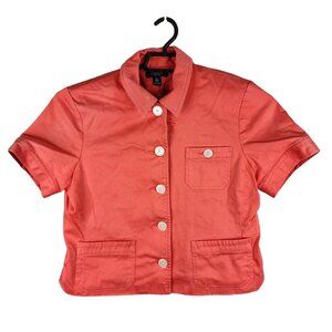 Womens Vintage Chaps Coral Shirt Short Sleeve Button Up Cotton Blend Size XL